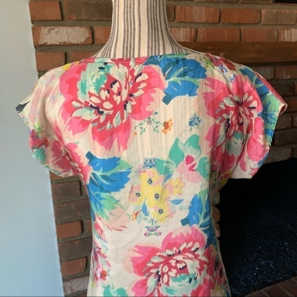 Johnny Was Silk Floral Short Sleeve Asymmetrical Tunic Dress Sz XS - Picture 7 of 8